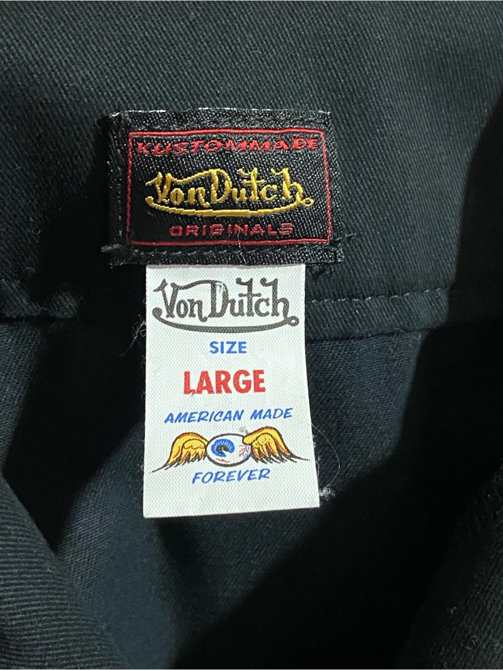 Von Dutch Vintage Mechanic Work Shirt Black Large Kustommade USA - Picture 3 of 9